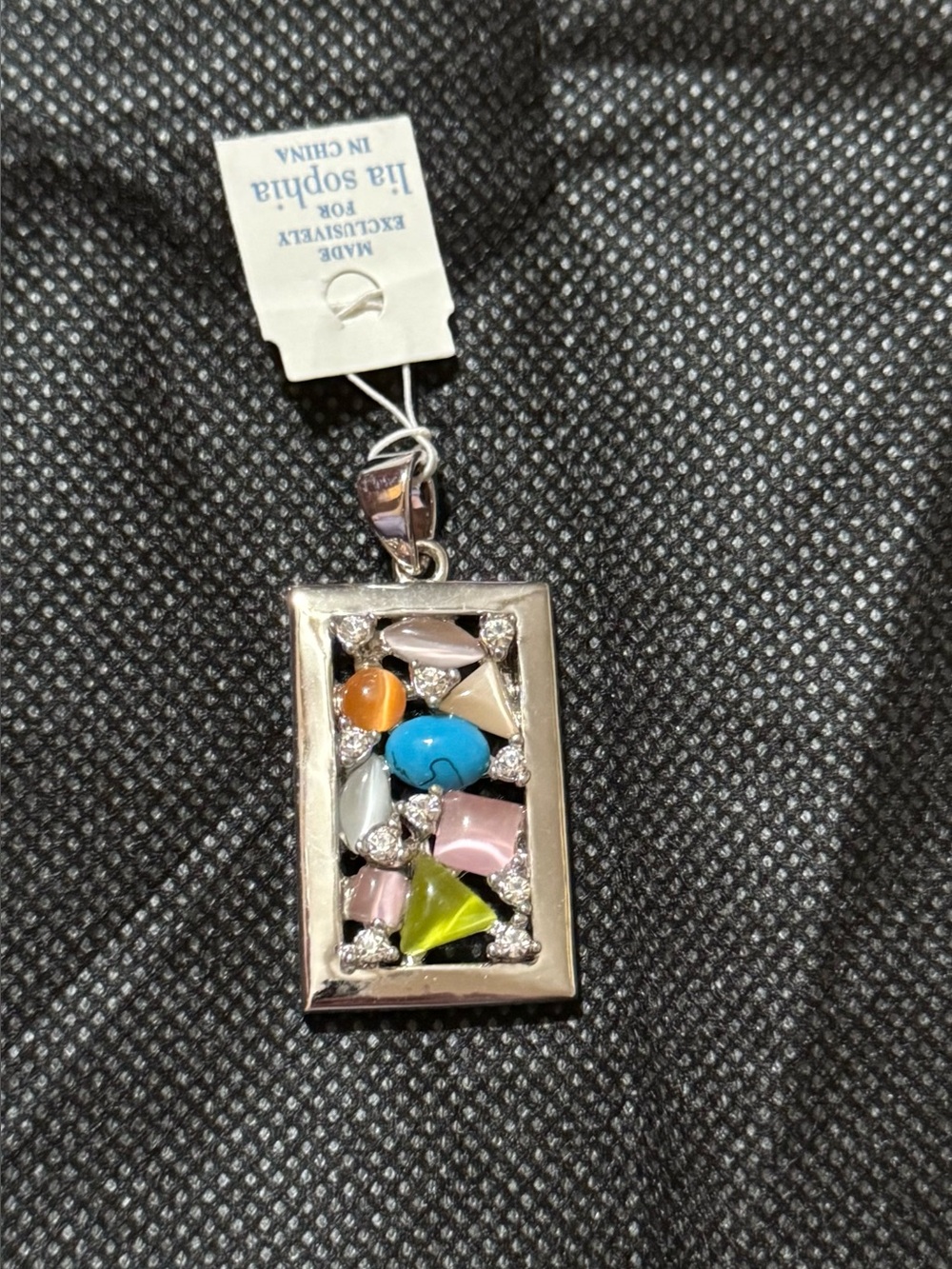 Lia Sophia Multicolor Stone Rectangle Silver-toned Pendant (slide)